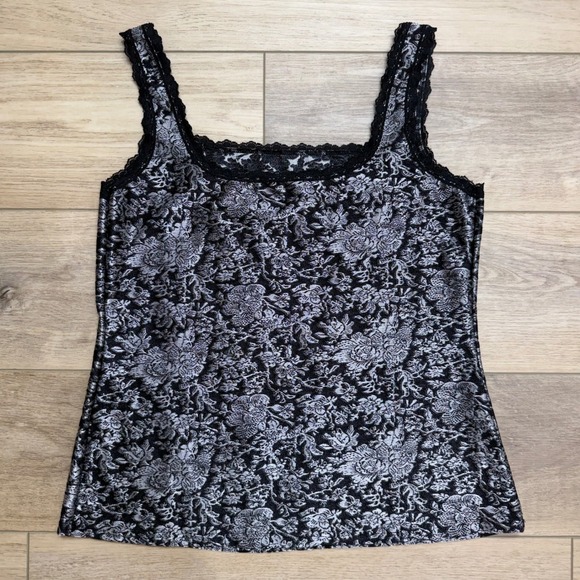 Vintage Cache Silver Black Floral Brocade Lace Trim Whimsigoth Top Tank XL NWT - Picture 4 of 8